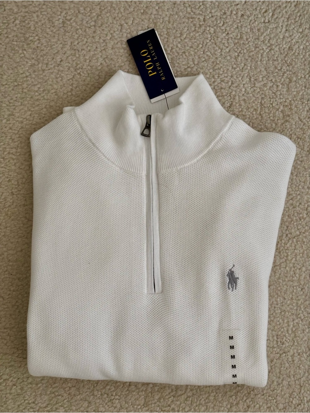 NWT Polo Ralph Lauren Men’s White Quarter-Zip Sweater Size M